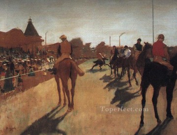 Racechevaux devant la tribune Impressionnisme Edgar Degas chevaux Peinture à l'huile